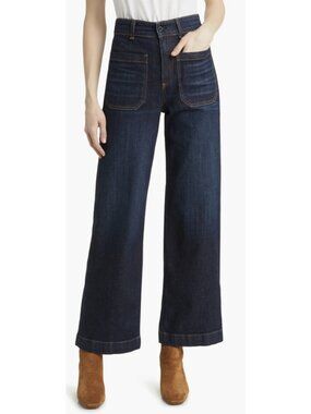 ASKK NY Sailor High Waist Wide Leg Jeans in Big Sky Dark Wash Size 25 Boho Retro